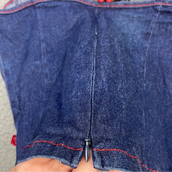 Vtg Hot Kiss Babydoll Crop Top Large Denim Red Detail 90s/Y2K Fitted Strappy EUC - Picture 9 of 11